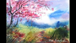 Spring watercolor landscape [upl. by Moraj]