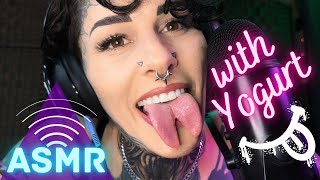 ASMR Tongue Eating Yogurt clicking tapping whispers from a splittongue [upl. by Annauqahs]