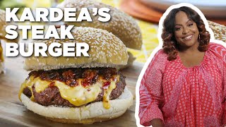 Kardea Browns Steak Burger with Hot Bacon Jam amp Beer Cheese  Delicious Miss Brown  Food Network [upl. by Kcired]