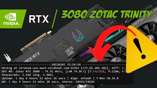 RTX 3080 Zotac TRINITY  VRAM Temp ETH mining [upl. by Ylus]