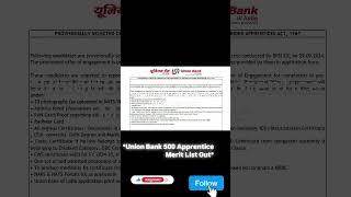 Union Bank 500 Apprentice Merit List Out csc motivation digitalindiadigitalindia union bank [upl. by Howell]