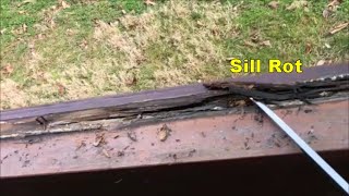 Replacing rotted sills with treated lumber Used sill tape for the first time to weather proof [upl. by Dawna626]