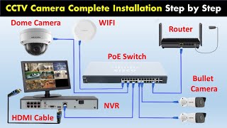 CCTV Camera Installation with NVR  IP Camera Hikvision NVR amp PoE Switch Complete full Installation [upl. by Nileuqcaj22]