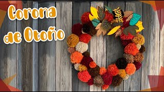 Corona de Otoño 🍁  Pompones con estambres Filati [upl. by Weixel]