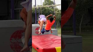 Aj to bach gaya 😱 gymnast acrobatics action stunt backflip viralshorts couplegoals flip [upl. by Juieta]