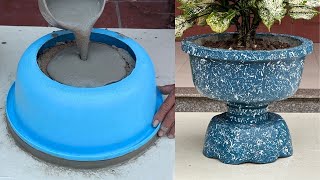 Design and Make Beautiful Plant Pot From Plastic Mold And Cement Easily At Home [upl. by Rafaelle]