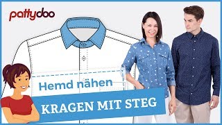 Anleitung Hemd nähen lernen  Teil 2 Hemdkragen mit Steg mit Fadenmethode [upl. by Ondrea199]