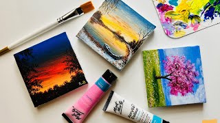 3 Acrylic Paintings for Beginners  3 Mini canvas Paintings [upl. by Slocum18]