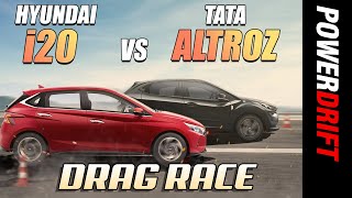 Tata Altroz iTurbo vs Hyundai i20  Drag Race  PowerDrift X Acko Insurance [upl. by Yetnom711]