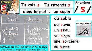 Son du phonème s et écriture du graphème s  Français cp ce1  22 [upl. by Jobi]