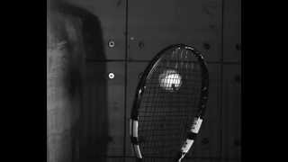 Tennis racketball impact under 45 degree angle in superslow [upl. by Rednave]