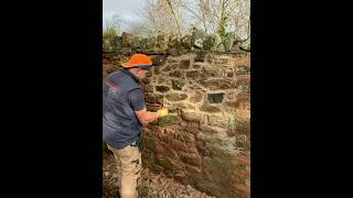 Lime pointing sandstone stonemason lime asmr cement cementasmr [upl. by Lyreb]