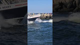 Queen Mary amp Center Console Cross Paths In The Rough Manasquan Inlet [upl. by Karame]