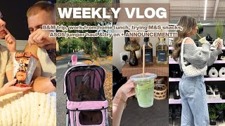 WEEKLY VLOG  BampM trip trying MampS snacks ASOS jumper haul  try on and an exciting announcement [upl. by Ecyarg]