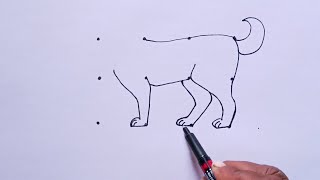 How To Draw Dog Step By Step  How To Dog With Dots [upl. by Htiel]