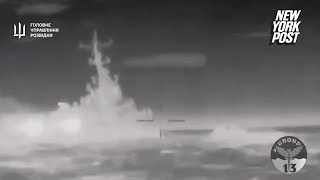 WATCH Ukraine Kamikaze sea drone attacks and destroys 184 ft Russian missile warship [upl. by Attevroc922]