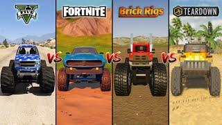 GTA 5 MONSTER TRUCK VS FORTNITE VS TEARDOWN VS BRICK RIGS  WHICH IS BEST [upl. by Rann]