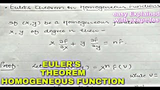 EULERS THEOREM  HOMOGENEOUS FUNCTION  PARTIAL DIFFERENTIATION [upl. by Akirdnwahs784]