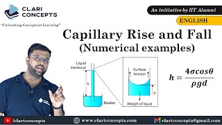 Numerical examples on Capillary Rise and Fall explained English Language [upl. by Aisel]