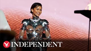 Zendaya stuns in vintage Mugler cyborg suit at Dune sequel London premiere [upl. by Sauncho]