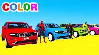 Learn COLORS w SUV CARS Transportation in Spiderman Cartoon Superheroes for Kids and Color Bus [upl. by Marco]