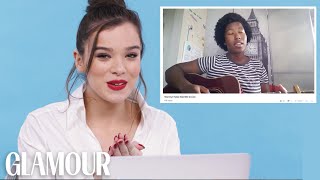 Hailee Steinfeld Watches Fan Covers On YouTube  Glamour [upl. by Jordison246]