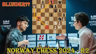 BIG BLUNDER Alireza Firouzja vs Fabiano Caruana  Norway Chess 2024  R2  Armageddon [upl. by Patrizia]