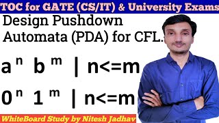 Pushdown Automata for anbm  PDA for anbm  PDA in Theory of computation [upl. by Schargel]