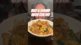 Beef amp Shrimp Udon Stir Fry using StephvnieTea ‘s sauce recipe ✌🏼💙 cookingathome food [upl. by Anerec]