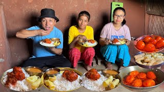 Nepali Cooking Recipe Egg Masala Fry Beans Dal and Rice Eating with Family in Village [upl. by Porcia932]