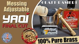 YAQI FINAL CUT FULL BRASS ║ 100 Messing  Rasierhobel  Nassrasur  GLATT  RASIERT [upl. by Ornie]