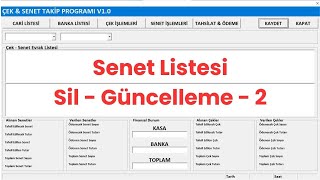 Çek  Senet Takip Programı  Senet Silme ve Güncelleme  2 [upl. by Rab]