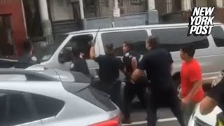 Wild video shows NYPD helplessly trying to stop NYC van thief from smashing into cars [upl. by Enuahs961]