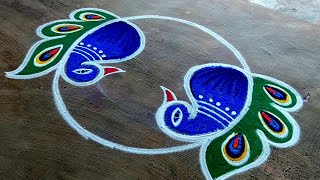 Latest Diwali rangoli designs🌹peacock rangoli design🌹Simple Diwali muggulu 🌹Super Color Rangoli [upl. by Auhsoj884]