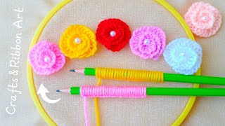 Its so Cute 💖🌟 Super Easy Woolen Roses Making Trick with Pencil  DIY Amazing Mini Roses Flowers [upl. by Fariss]