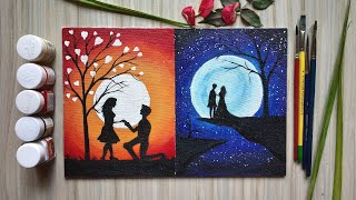 Beautiful Poster Color Painting for beginnersA Romantic Couple on Day amp Night Scenery for beginners [upl. by Chauncey]