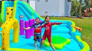 Hailey Pretend Play with Inflatable Princess Toy and Water Slide Obstacle Course [upl. by Sarah]