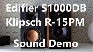 Edifier S1000DB vs Klipsch R15PM  Sound Demo w Bass Test [upl. by Marillin942]