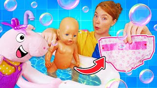 Puppen Spiele für Kinder Peppa Irene und Baby Born Spielspaß in der Badewanne [upl. by Lennahc]