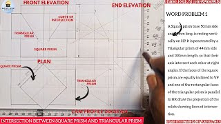 INTERPRETATION INTERPENETRATION OF A SQUARE PRISM AND A TRIANGULAR PRISM IN TECHNICAL DRAWING [upl. by Marriott]