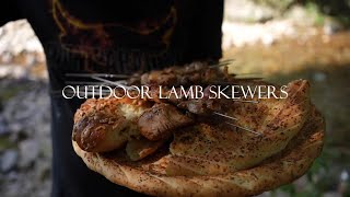 Outdoor lamb skewers food nature [upl. by Eceinhoj]