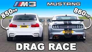 850hp BMW M3 v 860hp Ford Mustang DRAG RACE [upl. by Caiaphas818]