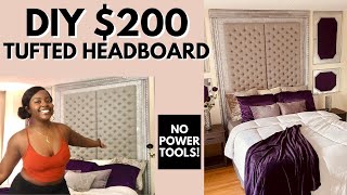 DIY OVERSIZED TUFTED HEADBOARD  2 Year Update Easy Removal [upl. by Amy]