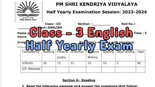 Class3 English Half Yearly Exam Question Paper TERM1  Session 202425  KV Students [upl. by Arakat]