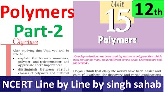 12th NCERT Chemistry  Polymers part2 class 12 organic chapter 13  IIT JEE Mains NEET Hindi [upl. by Arica]