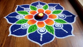 Rangoli designs for Diwali  Big and Simple flower rangoli designs with colours by Shital Daga [upl. by Maximilianus345]