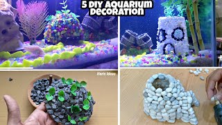 DIY Aquarium Decoration ideas with Stones  5 Amazing Fish Tank Decoration Easy [upl. by Oah438]