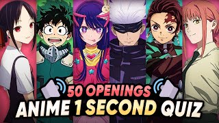 GUESS THE ANIME OPENING IN 1 SECOND  50 Anime Openings [upl. by Latvina]