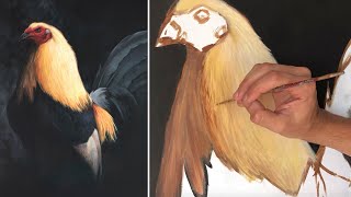 Aprendiendo a pintar  Gallo sobre tela en acrílico PROCESO [upl. by Ennairac]