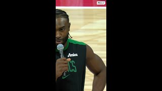 Jaylen Brown addresses the Abu Dhabi crowd in Arabic shorts [upl. by Amieva]